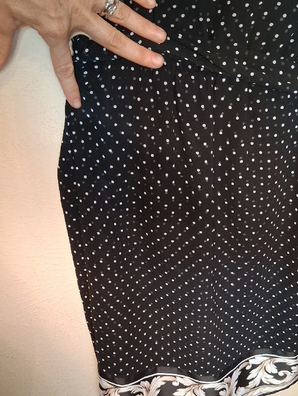 White House Black Market Black Polka Dot Midi Dress with Border Print - Picture 7 of 8